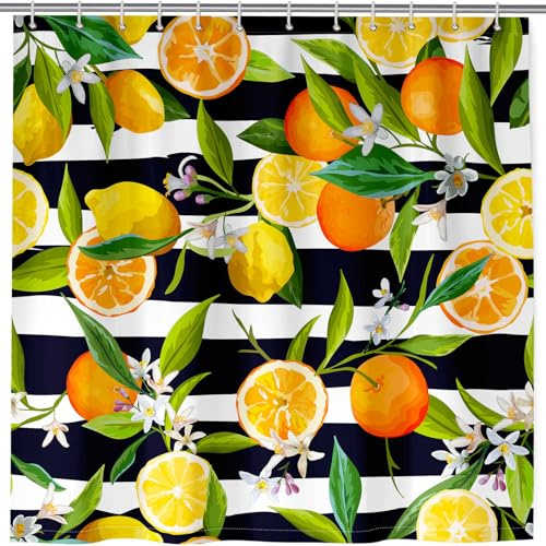 ANHOPE Rideau de Douche Tropical Fruits Citron Imperméable Anti Moisissure Lavable Tissu Polyester Rideaux de Douche avec 12 Crochets pour Salle de Bain Baignoire 180 x 200 cm
