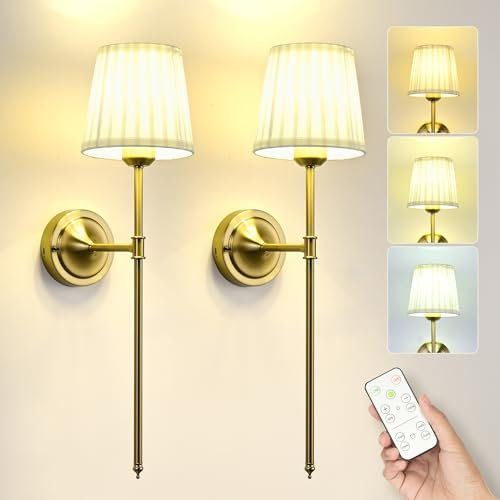 JACKYLED Wandleuchten Innen mit Fernbedienung und Timer, 5400mAh Akku, 3 Farbtemperaturen 3000K/4500K/6000K, Wandleuchte Akku, keine Kabel, magnetische Installation, 2er-Pack