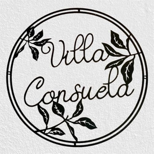 Panneau de villa personnalisé - Plaque murale en métal - Décoration murale d'extérieur - Plaque murale personnalisée - Motif feuille de fleur