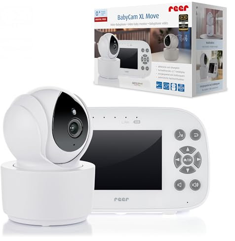 reer BabyCam XL Move | Digitales Video-Babyphone | abhörsichere FHSS-Technologie | 4,3 TFT-Bildschirm | 300m Reichweite | schwenk- & neigbare Kamera | Nachtsicht |Gegensprechfunktion | weiß