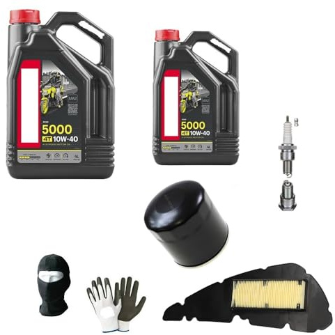 COMPATIBILE CON YAMAHA X-MAX 250 KIT MANUTENZIONE TAGLIANDO PER SCOOTER 2 LITRI DI OLIO 10W40 5000 4T TECNOLOGIA HC-TECH+FILTRO OLIO+FILTRO ARIA+CANDELA