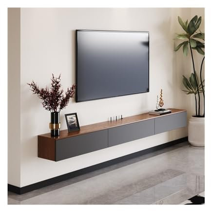 Mobile TV galleggiante Moderno centro di intrattenimento for console TV montata a parete con porta ribaltabile, supporto TV stretto e sospeso con 2 cassetti for la camera da letto del soggiorno Mobile