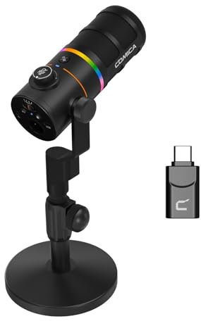 COMICA D10 Pro D XLR USB Dynamic Microphone with Receiver Desktop Mic Stand for Gaming/TikTok/Podcast Recording,Support RGB Light Mute Button for PC,Smartphone,Computer,Mac,PS4/5(Black)