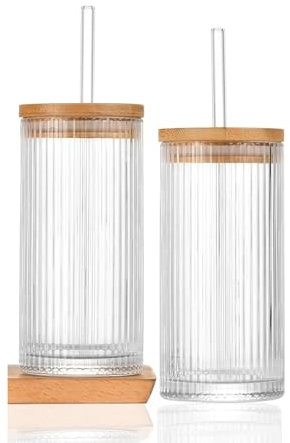 Hengrongshen 2 vasos de té de burbujas de 450 ml, cristal con tapa y pajita, vaso con pajita y tapa, vaso de cristal para batidos de leche, zumos, batidos