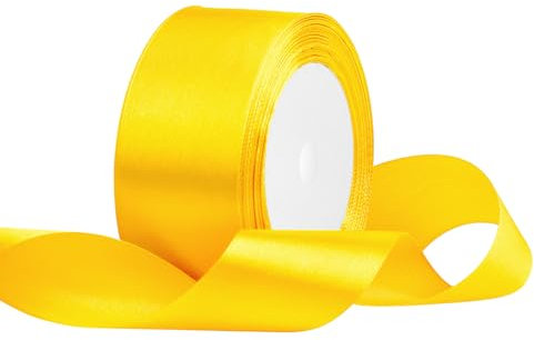 Satinband 40mm Breit Gelb,22 Meters Geschenkband Schleifenband Stoffband für Hochzeitsdekoration, Geschenkverpackung, Basteln, Party Deko
