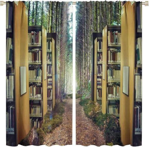 3D Schattierung Vorhänge - Bücherregal Im Retro-Stil Gardinenschal Vorhang Für Wohnzimmer Schlafzimmer Schlaufenschal Isolierung Lärmminderung Mädchen Raum - Vorhang Für Da-8827984470527820