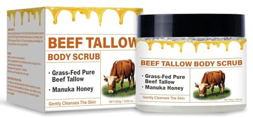 Beef Tallow Peeling Body Scrub, 200 ml, Grasfüttertes Feuchtigkeitspeeling Body Wash, Gesicht + Körper – Schlagige Feuchtigkeitscreme Rindertalg Körperpflege, Bio-Rindertalg für Haut mit Propolis