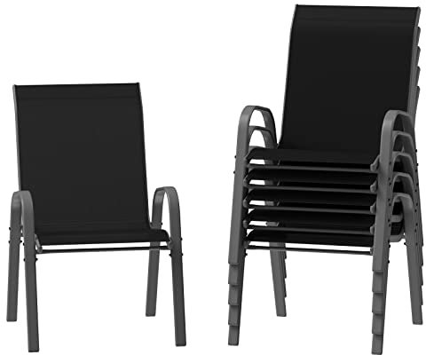Amopatio Garden Chairs Set of 6, Stackable Dining Chairs Patio Chair for All Weather, Breathable Garden Outdoor Furniture for Backyard, Deck, Black