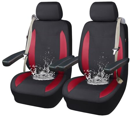 Flying Banner Hochbelastbare wasserdichte Oxford Vordere Autositzbezüge, Schultergurt und Armlehne kompatibel, rutschfeste Unterseite, universell für die meisten Autos SUVs (2 vorne, rot schwarz)