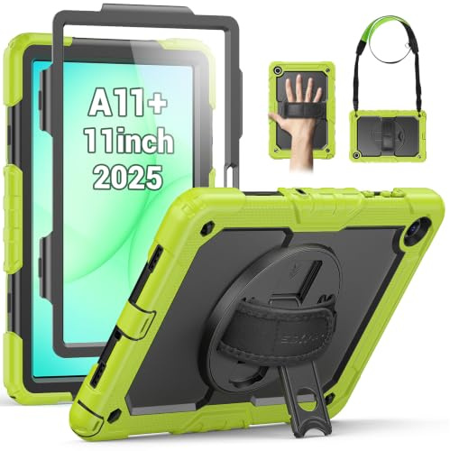 SEYMAC Case for Samsung Galaxy Tab A11 Plus (2025) 11 inch, Green | Shockproof Protective for Galaxy A11+ Tablet Case With Screen Protector/ 360° Rotating Hand Strap & Stand (SM-X230/X235/X236)