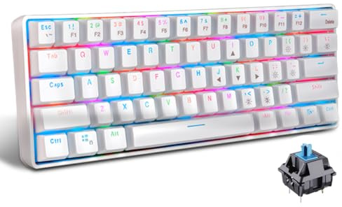 abucow 60% Wireless Mechanical Gaming Keyboard Bluetooth 2.4G RGB Backlit Anti-Ghosting Compact 61-Keys Mini White Keyboard with Blue Switch for Windows Laptop PC Gamer Typist
