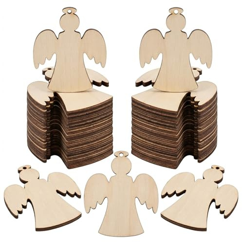 50 Stück Holzanhänger zum Bemalen - 8cm Engel Deko Holzengel zum Beschriften, DIY Handwerk für Hochzeit Geburtstag Weihnachten Valentinstag Geschenkanhänger