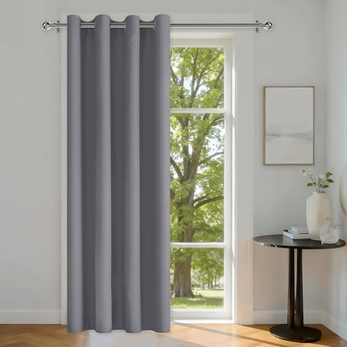 DWCN Grey Blackout Door Curtain with Eyelet 52 X 102 Inch Thermal Insulated | Noise Reducing Super Soft Room Divider Curtains Wide Curtains Window Treatment for Living Room Bedroom Sliding Glass,1 Panel
