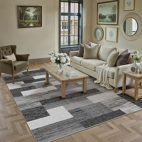 PureCozy Teppich 160x230cm Schwarz Waschbar Moderne | Moderner Teppiche,Waschbar,Rutschfest,Weich,Kurzflor,für Wohnzimmer,Schlafzimmer,Esszimmer,Büro