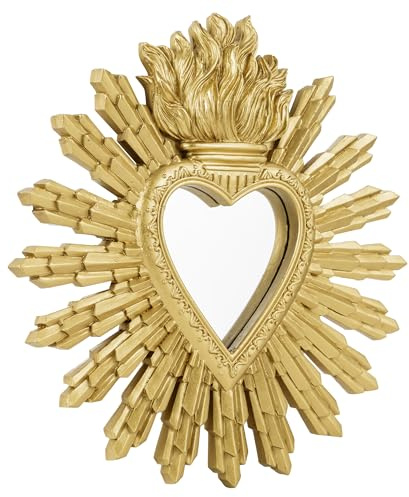 Baroni Home Spiegel Heiliges Herz mit Strahlen aus Kunstharz, dekoratives Herz, Wanddekoration mit Haken, Wandspiegel, Eingang, Wohnzimmer, Schlafzimmer 27 x 2 x 28 cm (Gold)