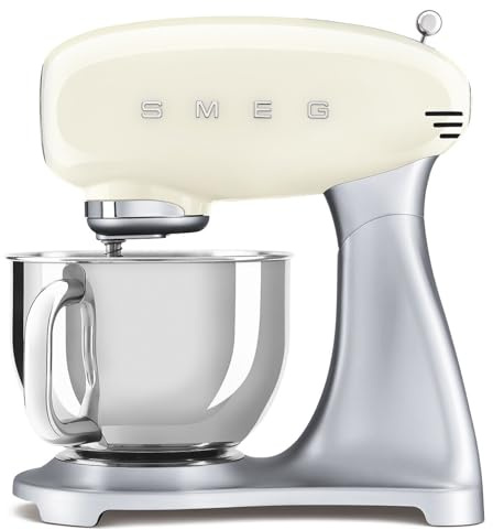 Smeg, Küchenmaschine SMF04CREU, 10 Geschwindigkeitsstufen, Smooth Start System- und Gleichlauffunktion, 4,8-Liter-Rührschüssel, Motorsicherung, inklusive 2 Schneebesen und Knethaken, 800 W, Creme