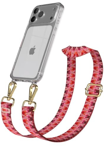 EAZY CASE Handykette - Verstellbares Taschenband kompatibel mit iPhone 17 Pro Max, Schulterriemen, Handykordel mit Silikon Hülle, Umhängetasche, Beere Gold