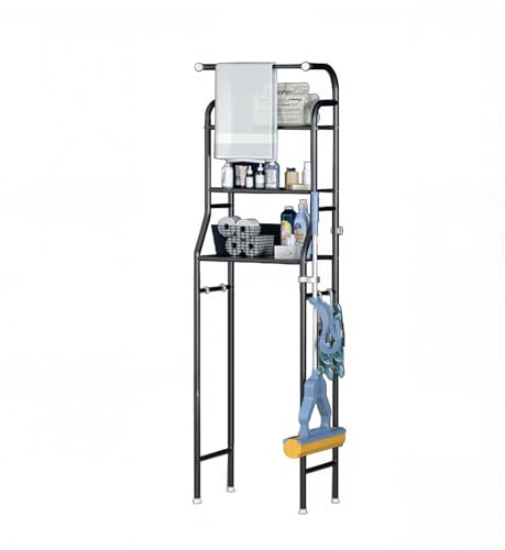 Garvee Badezimmerregal über Toilette – 5-Etagen Platzsparendes Toilettenablage Organizer aus Kohlenstoffstahl, Schwarz, 90x27x7 cm, für Bad, Waschraum, Toilettenutensilien