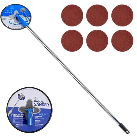 75 Inch Drywall Pole Sander 360 Circular Radial Sander with Extension Pole 6pcs Sanding Sheets (80/100/120/180/240/320 Grit) for Wall Cleaning and Polishing