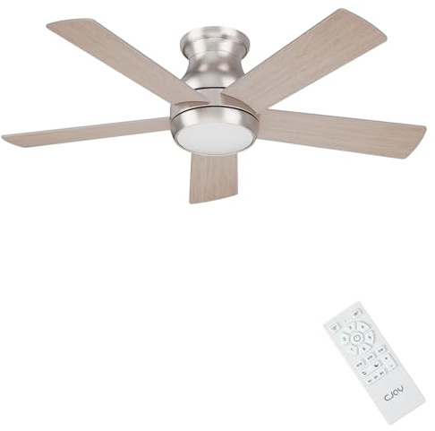 CJOY Ventilador de Techo 106CM, Ventilador de Techo Silencioso Madera, Ventiladores de Techo con Luz Regulable, 6 Velocidades, 5 Aspas Reversible DC, Para Dormitorio/Salon/Habitación