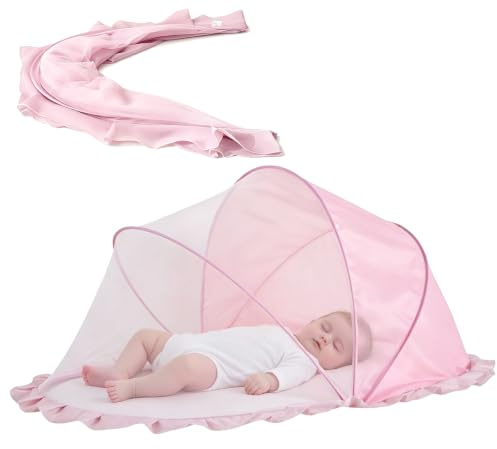 SilverChry Zanzariera Pop Up 125 × 65 × 60 cm, Semi Ombreggiante, Pieghevole e Portatile, Zanzariera per Culla Neonato, Zanzariera Traspirante per Bambini, Adatta per Letti e Viaggi (Rosa)