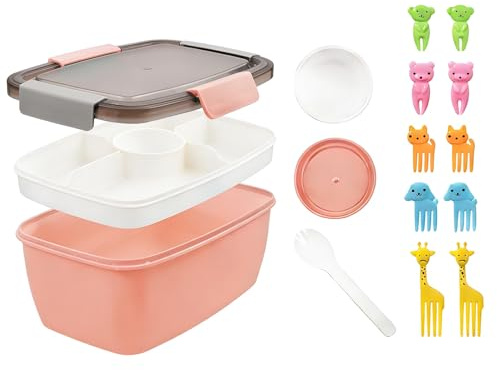 Deskium Boîte déjeuner salade grand format, 2 L, double couche, 5 compartiments, boîte repas hermétique compatible micro-ondes, design portable pour travail, école, pique-nique, 23,5 x 13 x 9,5 cm
