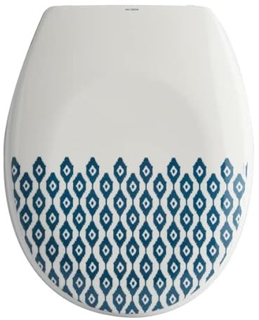 MSV – Thermo-Hartschalen-WC-Sitz – PS-Scharniere – Absenkautomatik – Originaldesign – für Kinder und Familien – Einfache Montage – Langlebig und hygienisch – Ikat – Blau & Weiß
