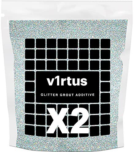 v1rtus 2X Glitter Grout Additive - Silver Holographic | 100g (x2) Fine Metallic Flakes for Adding Sparkle to Kitchen & Bathroom Tiles | Enhance Indoor Grouting with a Durable Sparkly Effect