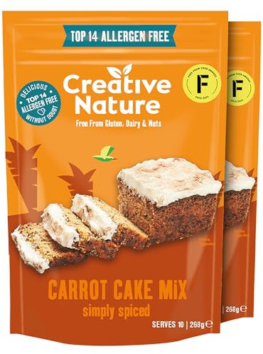 Gluten Free Cake Mix | Creative Nature Vegan Carrot Baking Mix | Organic, Nut Free, Dairy Free, Baking Mix | Top 14 Allergen Free | 2 Pack
