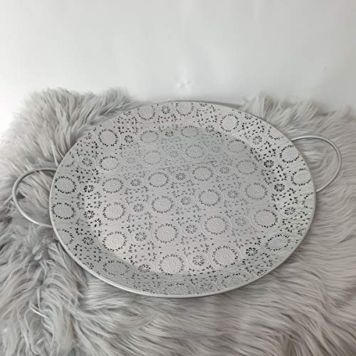 Metalltablett Metallschale Kerzentablett Dekotablett Silber rund 34 cm Schale