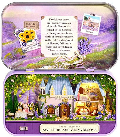 Dynamicoz DIY Dollhouse Kit, Miniature 3D Theater Retro Tin Box, 3 Theme Theatre Models?Creative DIY Craft Building Set?Christmas And Birthday Idea Gift Box Theatre