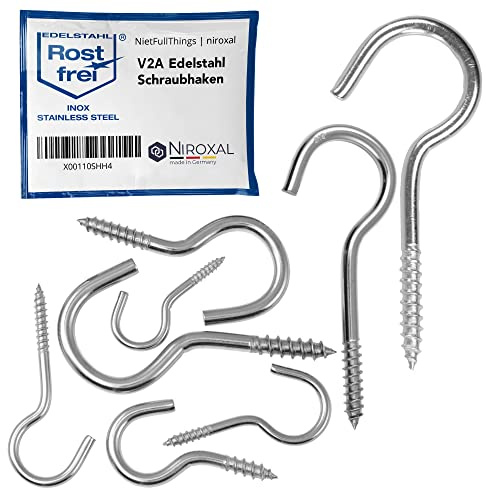NietFullThings Schraubhaken Edelstahl V2A (A2) Ø5,2 mm x 80 mm – 50 Stück – Deckenhaken, Wandhaken, Aufhängehaken