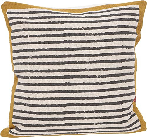 GURU SHOP Gewebter Kelim Kissenbezug Blockdruck, Dekokissen Bezug, Boho Kissen Traditionelle Herstellung - Muster 8, Gelb, Baumwolle, 50x50x0,5 cm