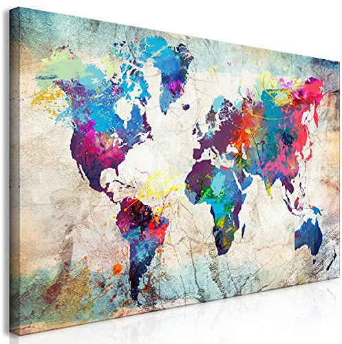 B&D XXL - Leinwandbild Kontinente Welt Karte, Schlafzimmer, Wohnzimmer | Hochwertige Leinwand, sofort aufhängbar, ideal fürs Wohn- oder Schlafzimmer, wasserfest und lichtecht, langlebig, stilvoll