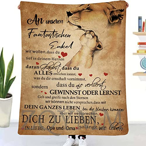 DINGXB Kuscheldecke Personalisierte,Decke An Meine Enkelsohn Nachricht Brief Decke,Super Weiche Decke Flanell, für Tagesdecke Wohnzimmerdecke Tv-Decken Geschenk Weihnachten,Meine enkelsohn,150x200cm