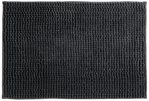 MSV Badteppich Badvorleger Duschvorleger Chenille Hochflor Badematte 50x80 cm – Dunkelgrau