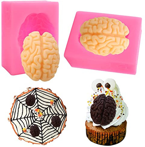 JOGILBOY 2 Stück 3D menschliche Gehirn Silikonform Körper Organform Blutige Herzform DIY Silikonform Fondant Pudding Gelee Süßigkeiten Schokolade Dessert Kuchen Dekoration Backen Werkzeug Handgemachte