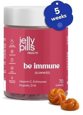 Jelly Pills Gummies mit Vitamin C + Zink + Propolis – 70 vegane Gummies – Ohne Zuckerzusatz – Orangengeschmack – Immunschutz für Kinder & Erwachsene