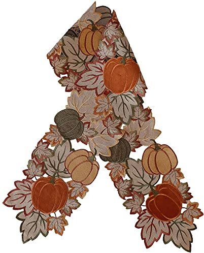 matches21 HOME & HOBBY Tischläufer Dora 20 x 160 cm herbstlicher Stick mit Kürbis & Blättern edle Mitteldecke Polyester
