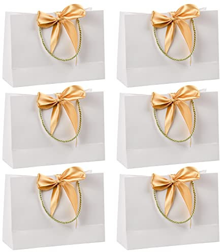 Geschenktaschen mit Krawatte, 6 Stück Geschenktüten aus Papier, Groß Geschenkbeutel Papiertüten zum Einkaufen von Kleidung, Elegant Einkaufstasche Hochzeit Weihnachten Halloween, 28*20*10cm (Weiß)