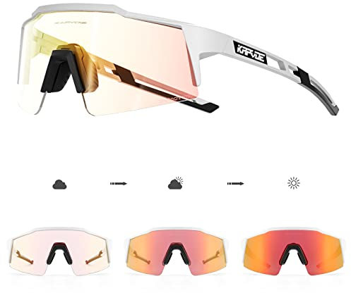 KAPVOE Photochromatische Selbsttönend Fahrradbrille TR90 Rahmen für Herren Damen Klar Sportsonnenbrille Sport Radfahren MTB Radbrille Fahren Sportbrille Baseball Laufen Rot Weiß 04