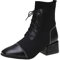 NOAGENJT Anfibi Perle Stivali elastici Scarpe stile Tubo Tacco di pizzo Stivali a punta con tacco medio britannico Calza Stivali da donna corti da donna spessi Stivali Pelle 42