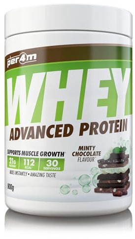 Per4m Protein Whey Powder | 30 Servings of High Protein Shake with Amino Acids | for Optimal Nutrition When Training | Low Sugar Gym Supplements (Minty Chocolate, 900g)