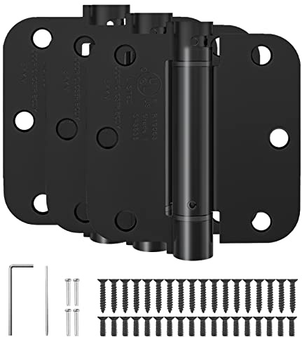 HOSOM Selbstschließende Türscharniere, 8,9 cm, federbelastete Scharniere, verstellbare Spannung für Innentür, UL-gelistet, für linke und rechte Tür, 5/8 Zoll Radius-Ecken, mattschwarz, 3 Stück