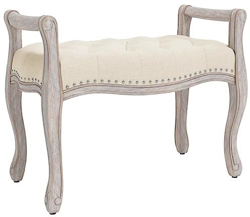 vidaXL Sitzbank, Flurbank Polsterbank Holzbeine, Bank Bettbank für Schlafzimmer Wohnzimmer, Klavierbank, Französischer Vintage-Stil, Leinen