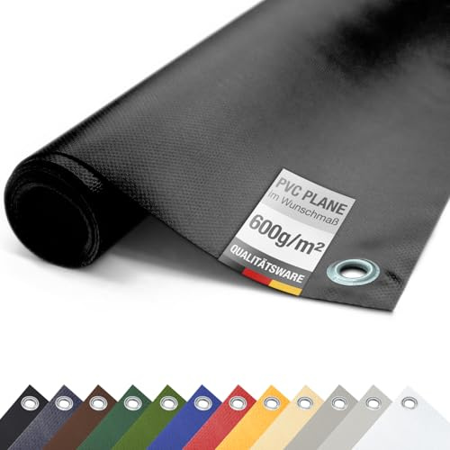 ANKO PLANEN 600 g/m² PVC LKW Abdeckplane mit verzinkten Ösen 50 cm – UV-stabil & reißfest Matte Schutz- & Industrieplane (Schwarz, 3m x 4m)