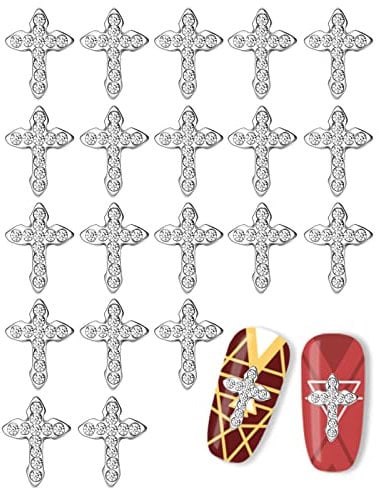 Nail Art Cross,20PCS Rhinestones Cross Nail Charms,Silver Nail Art Gems for Manicure Design Decorations Craft DIY Jewelry Making (A Silver)