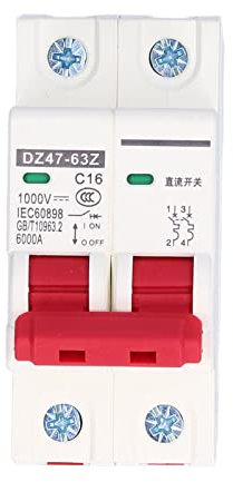 DC-Leitungsschutzschalter, DC Trennschalter DZ47-63Z-2P 1000V 16A für Photovoltaik-Systeme, Thermisch-Magnetische Auslösung, 35 mm DIN-Schienenmontage, PV Trennschalter, Trennschalter Solaranlage