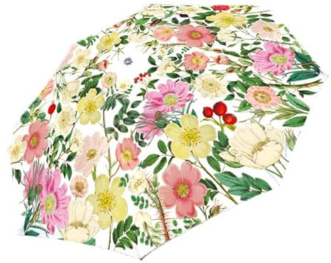 Rannenberg & friends RKS015 | Regenschirm/Taschenschirm/Automatikschirm | Motiv: Lindley´s Wildrosen | Durchmesser 97 cm | sturmsicher | 330g schwer