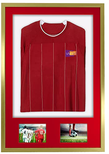 Vivarti DIY 3D Mounted + Double Aperture Sports Shirt Display Gold Frame with Colour Mounts (Adult, 61 x 91.5cm - Gold Frame, Red Mount, White Backing Card)